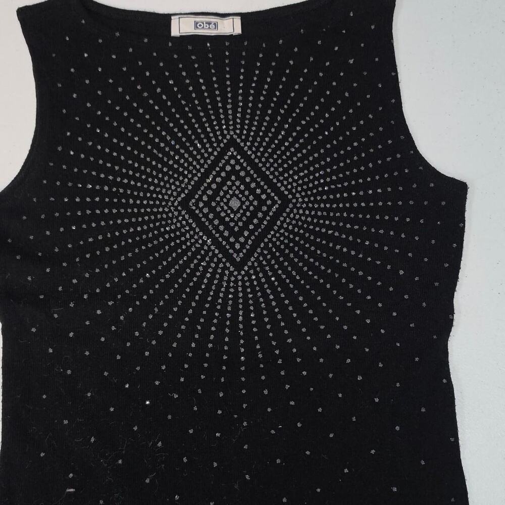 Vintage Y2K OBE Black Rhinestone Sleeveless Top Size S